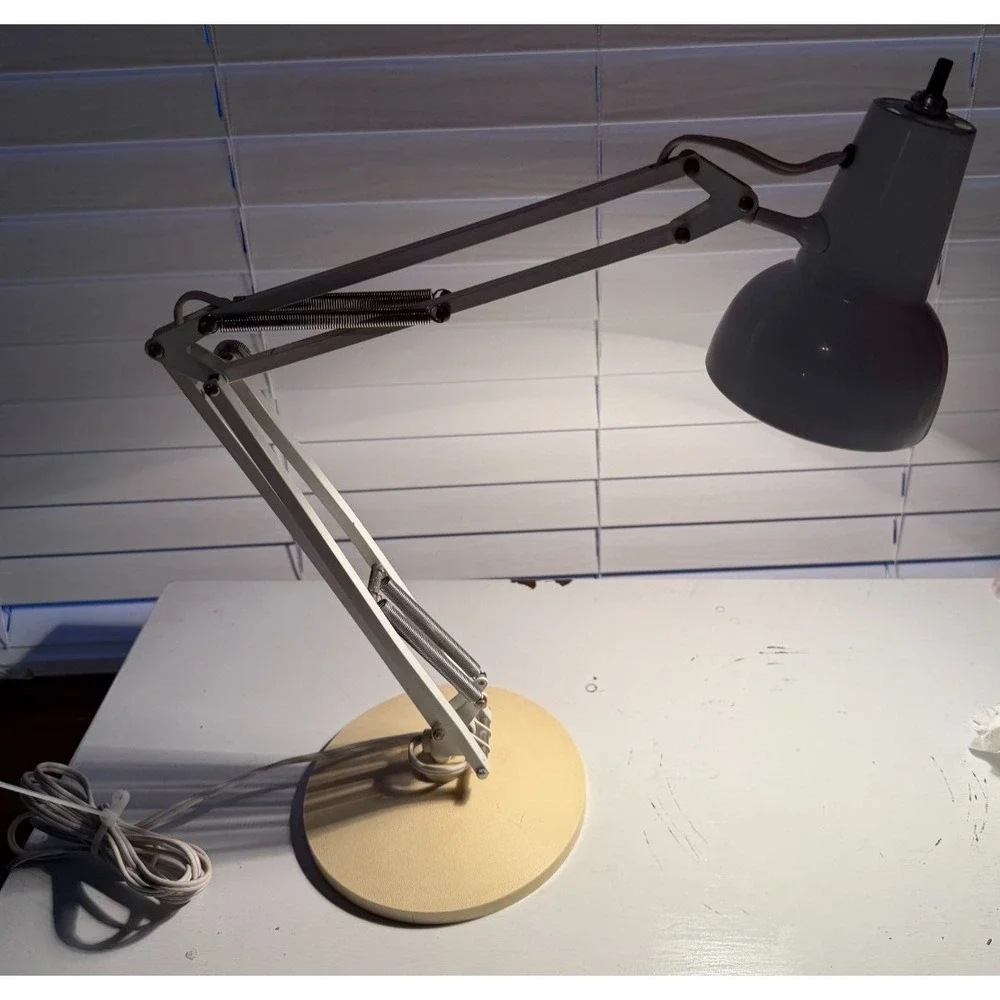 Vintage MCM LUXO Desk Lamp Industrial White w/ Base* TESTED Pixar